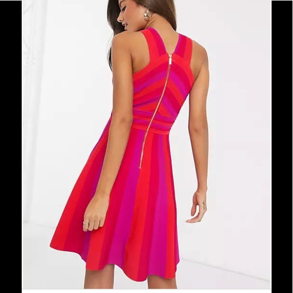 Kilyiee knitted crossover dress in bright pink. - Picture 5 of 7